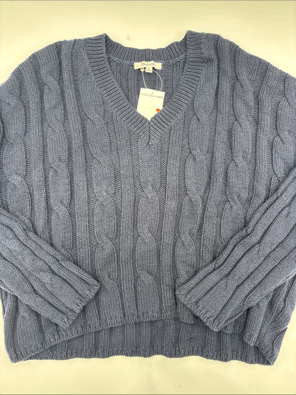 Madewell Cable Knit V-Neck Crop Sweater in Deep Indigo